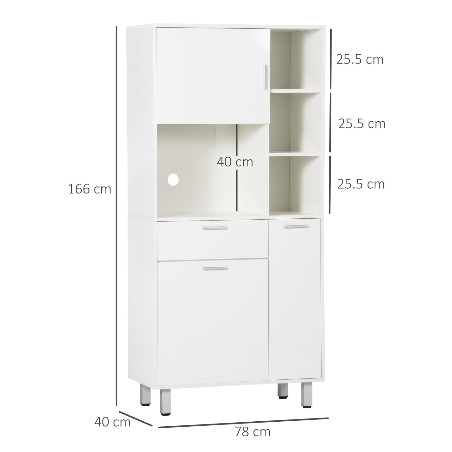 HOMCOM Modern White Kitchen Larder Cupboard: Freestanding Storage Unit with Shelving & Drawer, 166cm - ALL4U RETAILER LTD