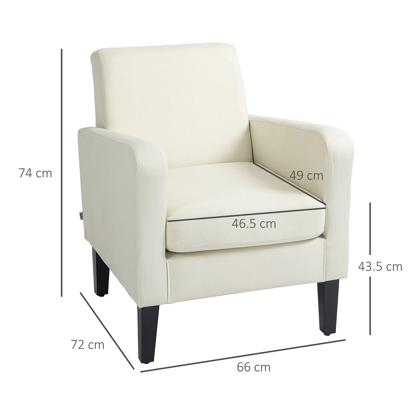 HOMCOM Modern Accent Chair, Occasional Chair with Rubber Wood Legs for Living Room, Bedroom, Cream White - ALL4U RETAILER LTD