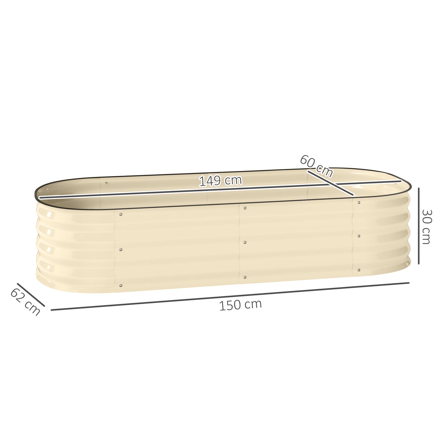 Outsunny Galvanised Raised Garden Bed With Safety Edging Cream White Outdoor Planter For Flowers Herbs Succulents