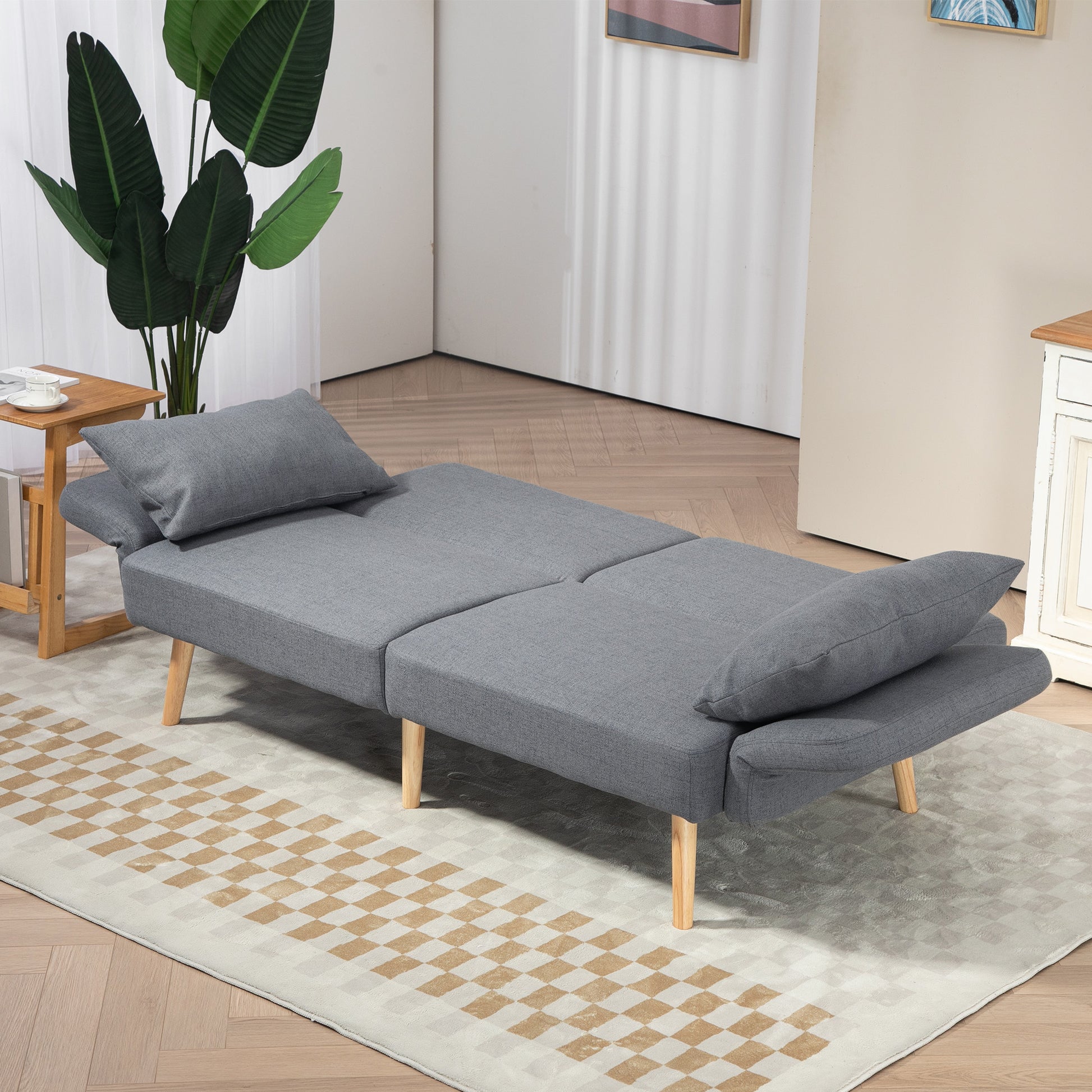 HOMCOM Modern Convertible 3/2 Seater Sofa Bed with Cushions - Stylish Grey Loveseat for Living Room and Guest Room - ALL4U RETAILER LTD