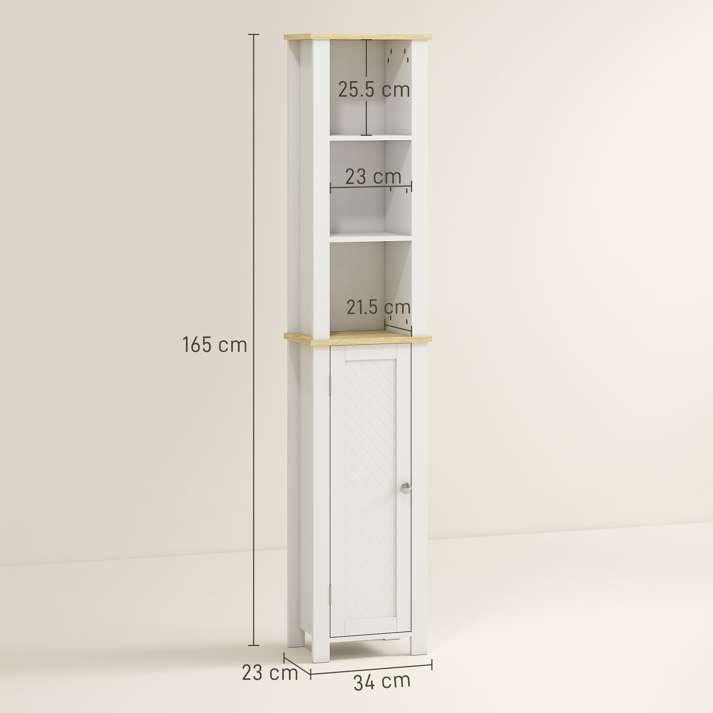 Kleankin Slim Bathroom Storage Cabinet With Three Open Compartments And Adjustable Shelves White 34 x 23 x 165 Cm