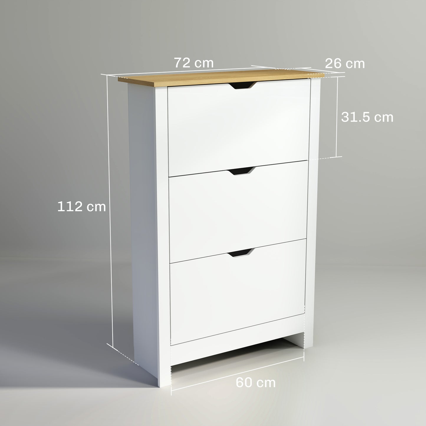 HOMCOM Slim Shoe Cabinet Narrow Cupboard With 3 Flip Drawers And Adjustable Shelves For 18 Pairs High Gloss White