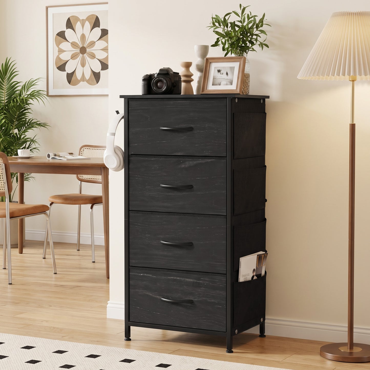 Homcom 4 Drawer Fabric Dresser With Steel Frame And Hooks