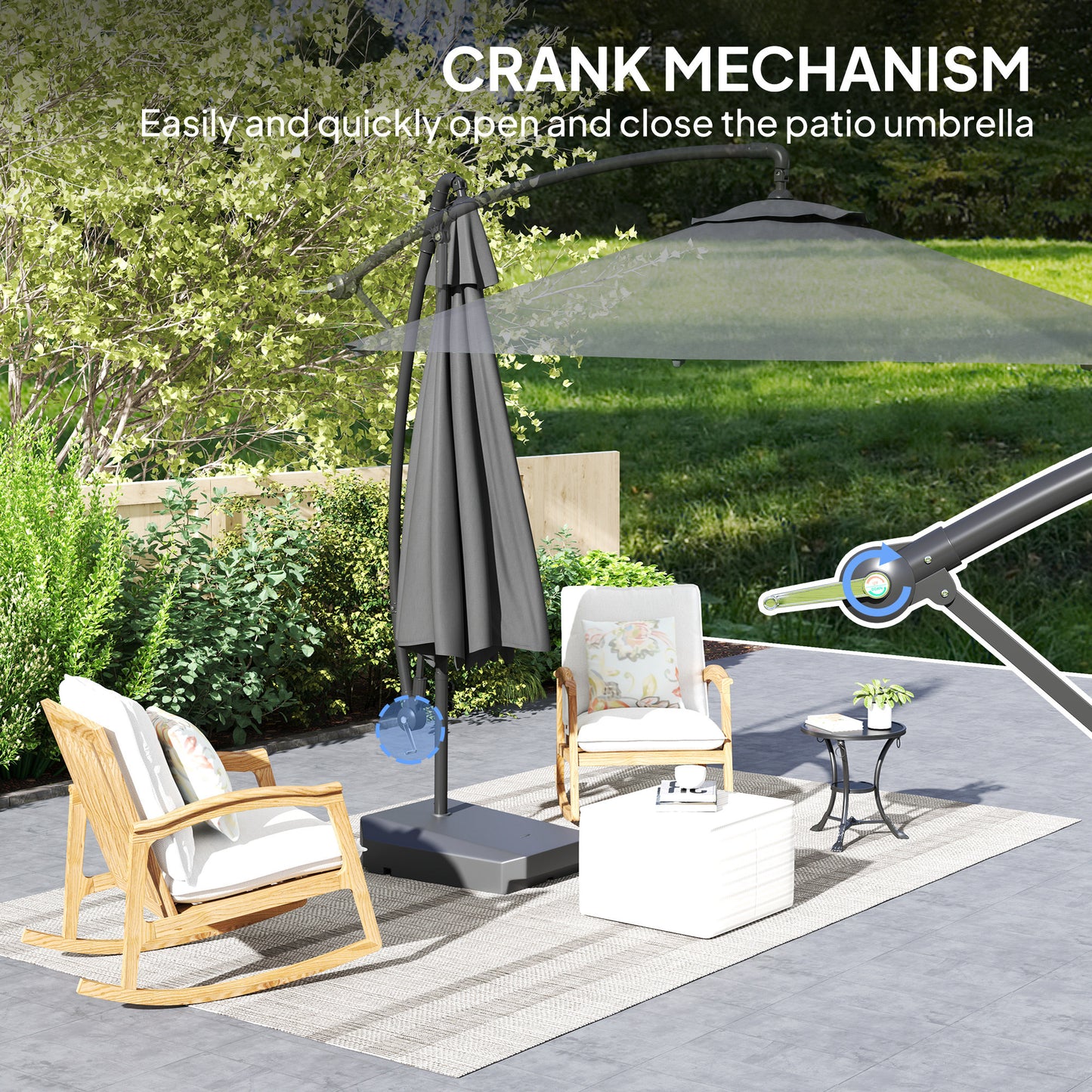 Outsunny 3M Cantilever Garden Parasol With 90kg Fillable Base Wind Straps Cover Crank Tilt UPF50 Grey