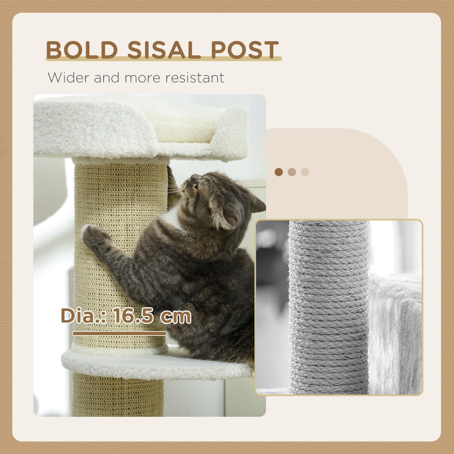 PawHut 2 Tier Sisal Sherpa Cat Tree with Basket Cushion Sisal Post Cream White - ALL4U RETAILER LTD