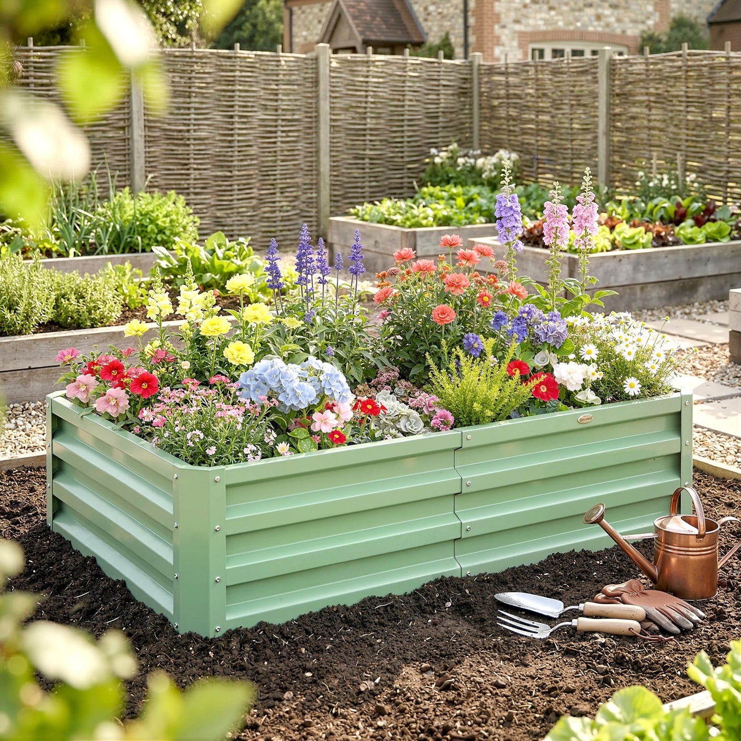 Outsunny Galvanised Raised Garden Beds Outdoor Planters For Herbs And Vegetables For Patio Balcony Garden