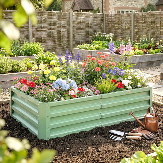 Outsunny Galvanised Raised Garden Beds Outdoor Planters For Herbs And Vegetables For Patio Balcony Garden