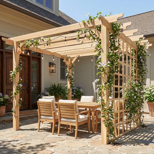 Outsunny 3x3 Meter Wooden Pergola Kit Garden Gazebo Arch With Trellis For Climbing Vines Flowers Nature Wood Finish