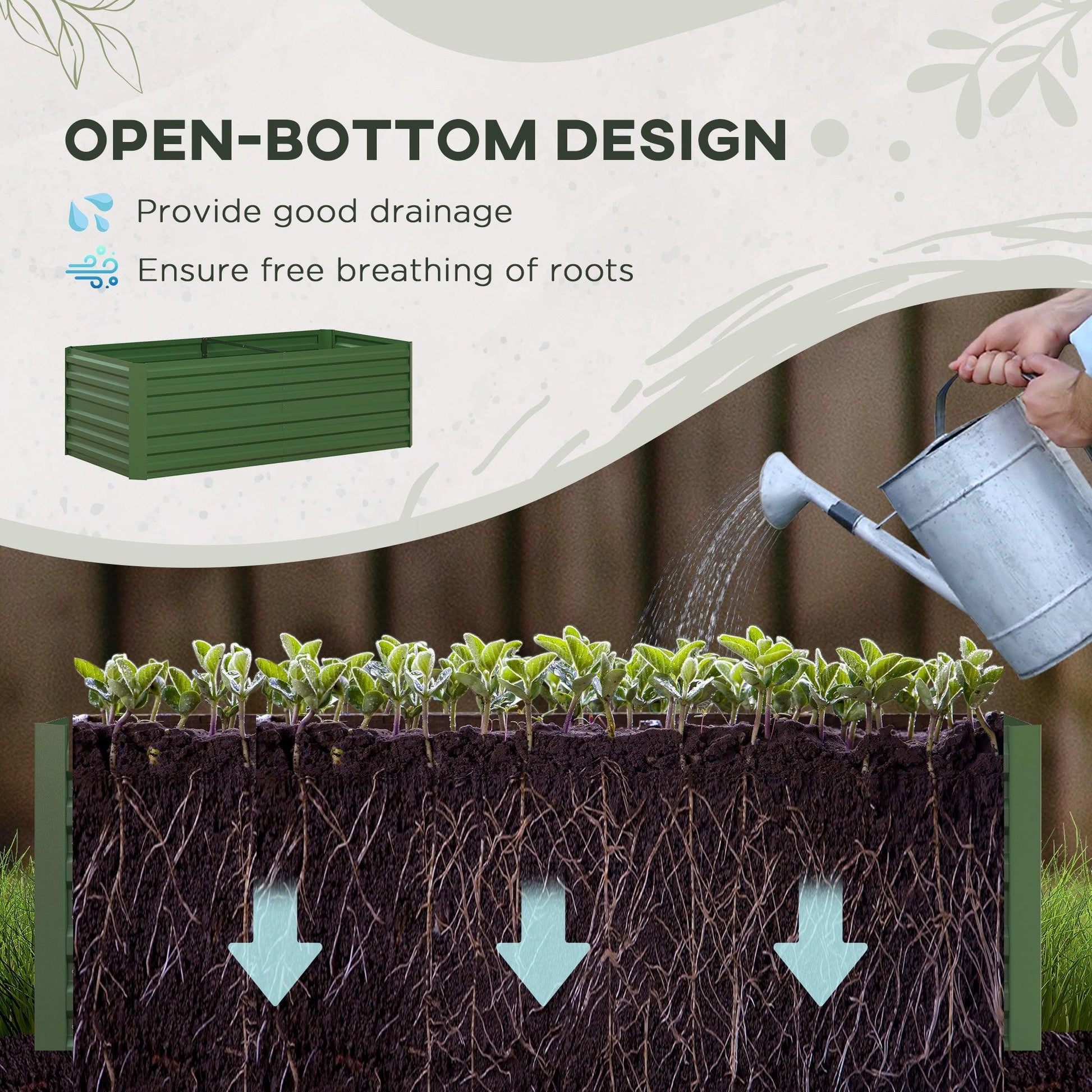 Outsunny Raised Beds for Garden, Galvanised Steel Outdoor Planters with Multi-reinforced Rods, 180 x 90 x 59 cm, Green - ALL4U RETAILER LTD