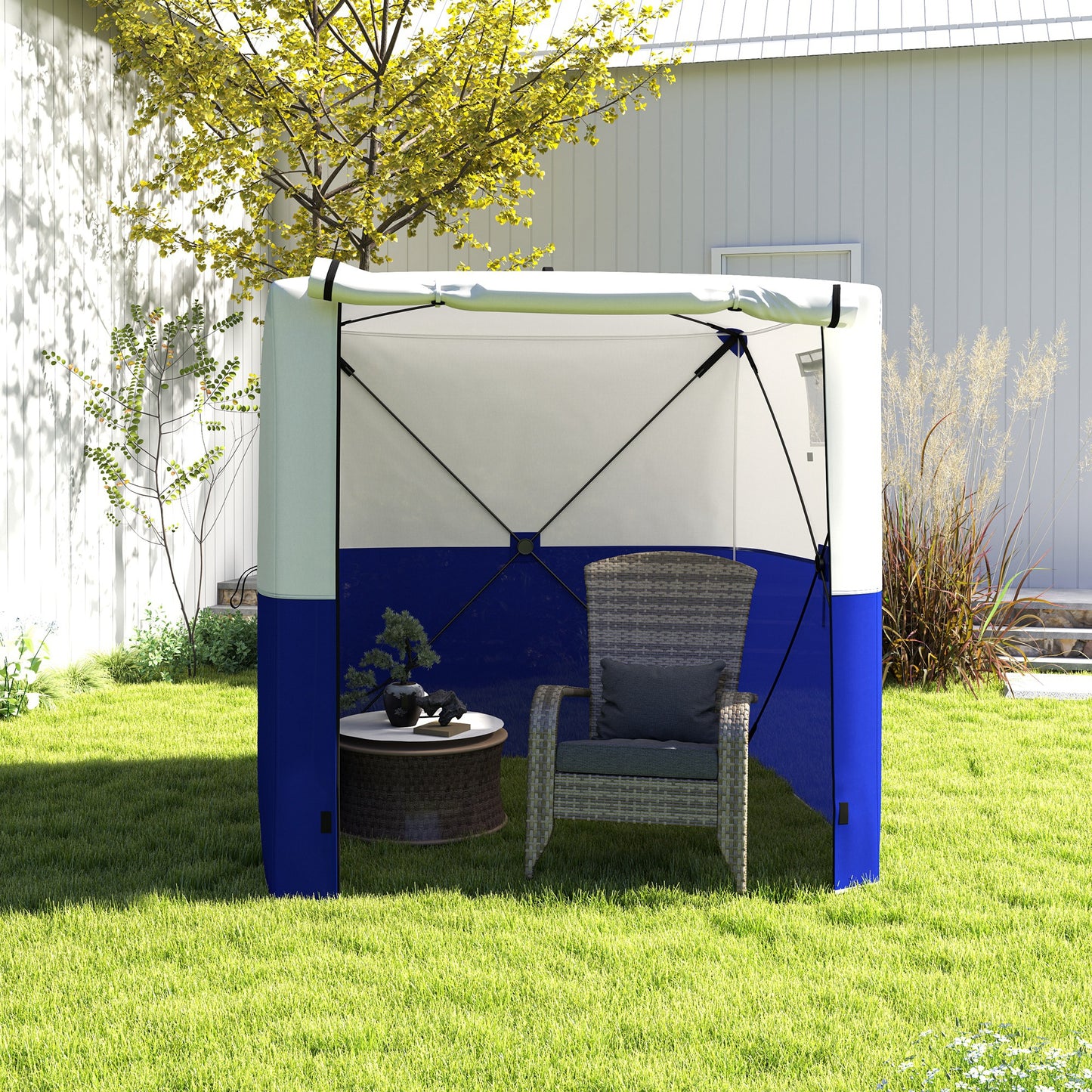 Outsunny 2x2m Pop Up Gazebo With Side Panels And Mesh Windows Dark Blue Instant Setup Garden Shelter