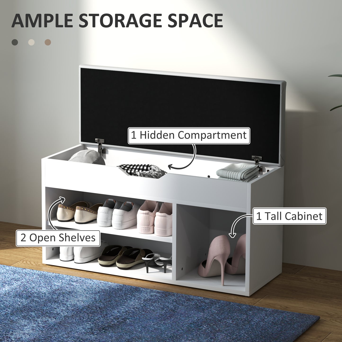 HOMCOM Shoes Cabinet Bench With Hidden Storage And Padded Seat Hallway Organizer Cream White
