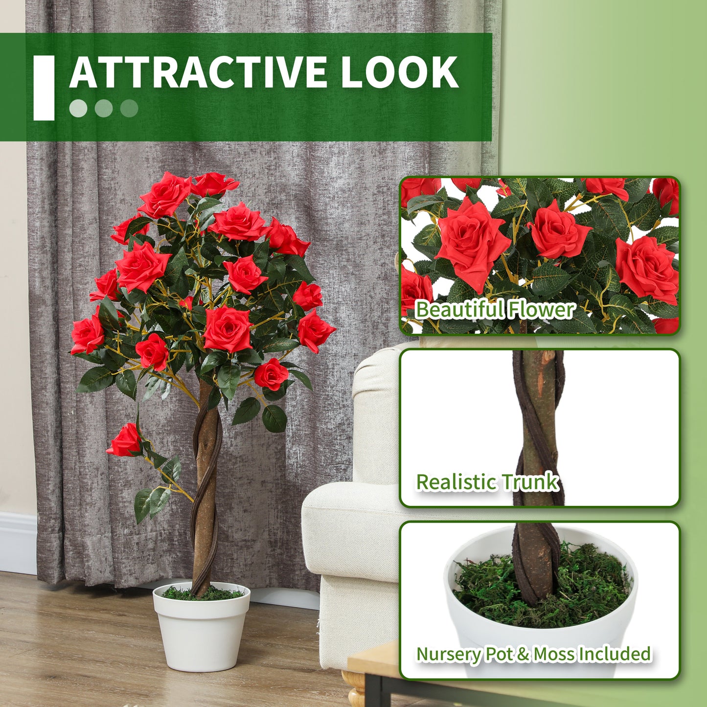 Outsunny Set Of 2 Artificial White Rose Plants In Pots For Home Indoor Decor 90cm