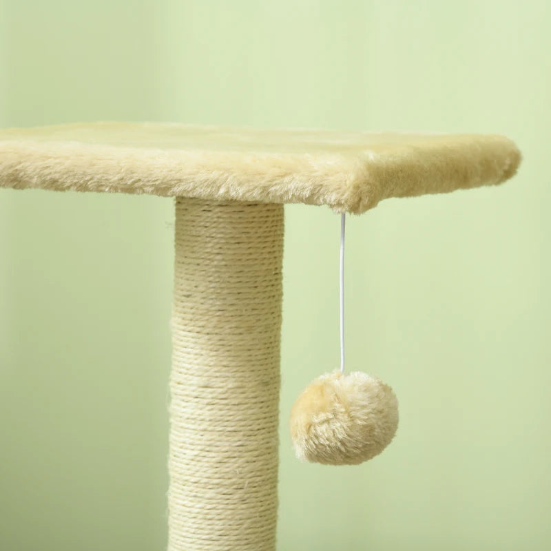 PawHut 72cm Cat Tree with Scratching Post and Pad for Indoor Cats - Cream White - ALL4U RETAILER LTD