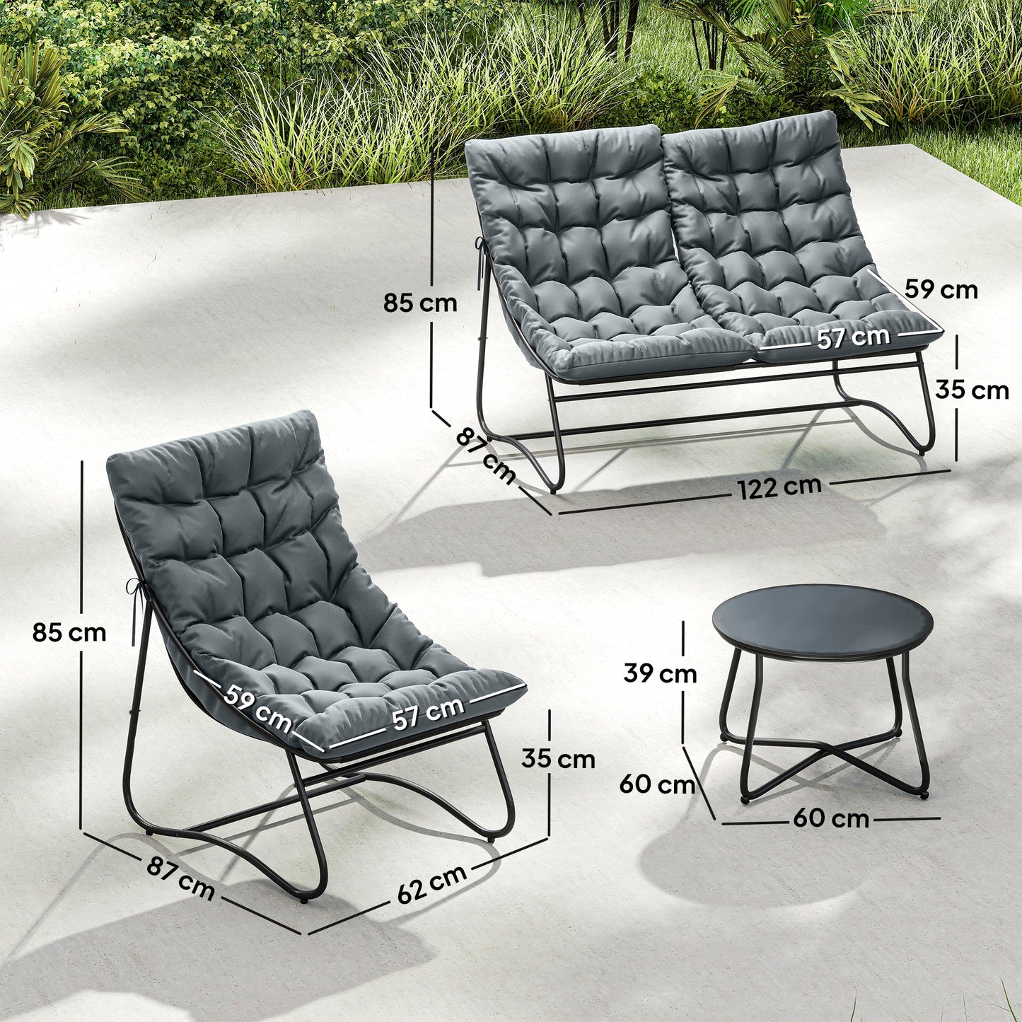 Outsunny Four Piece Curved Seat Garden Sofa Set With Table Outdoor Grey And Black