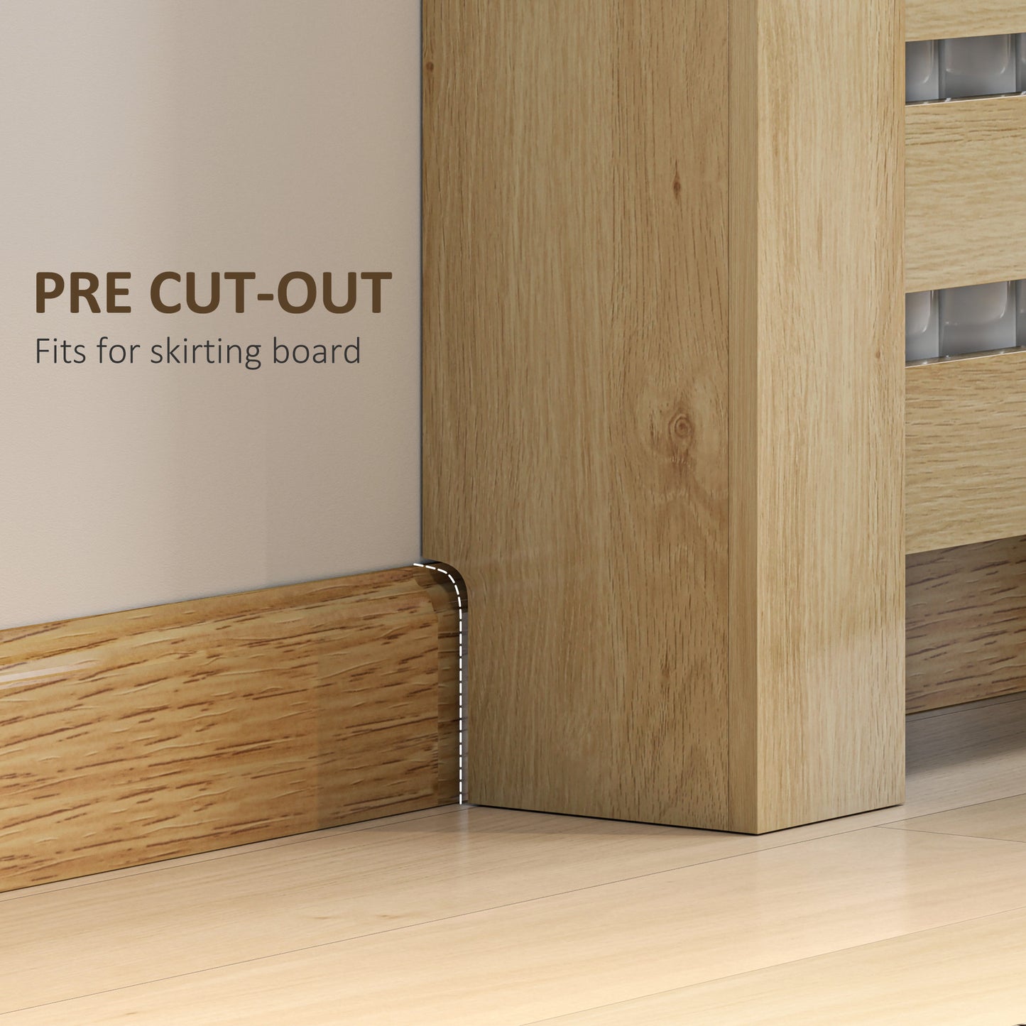 HOMCOM Oak Radiator Cover With Drawer 95.5H X 111W cm Slatted MDF And Particle Board