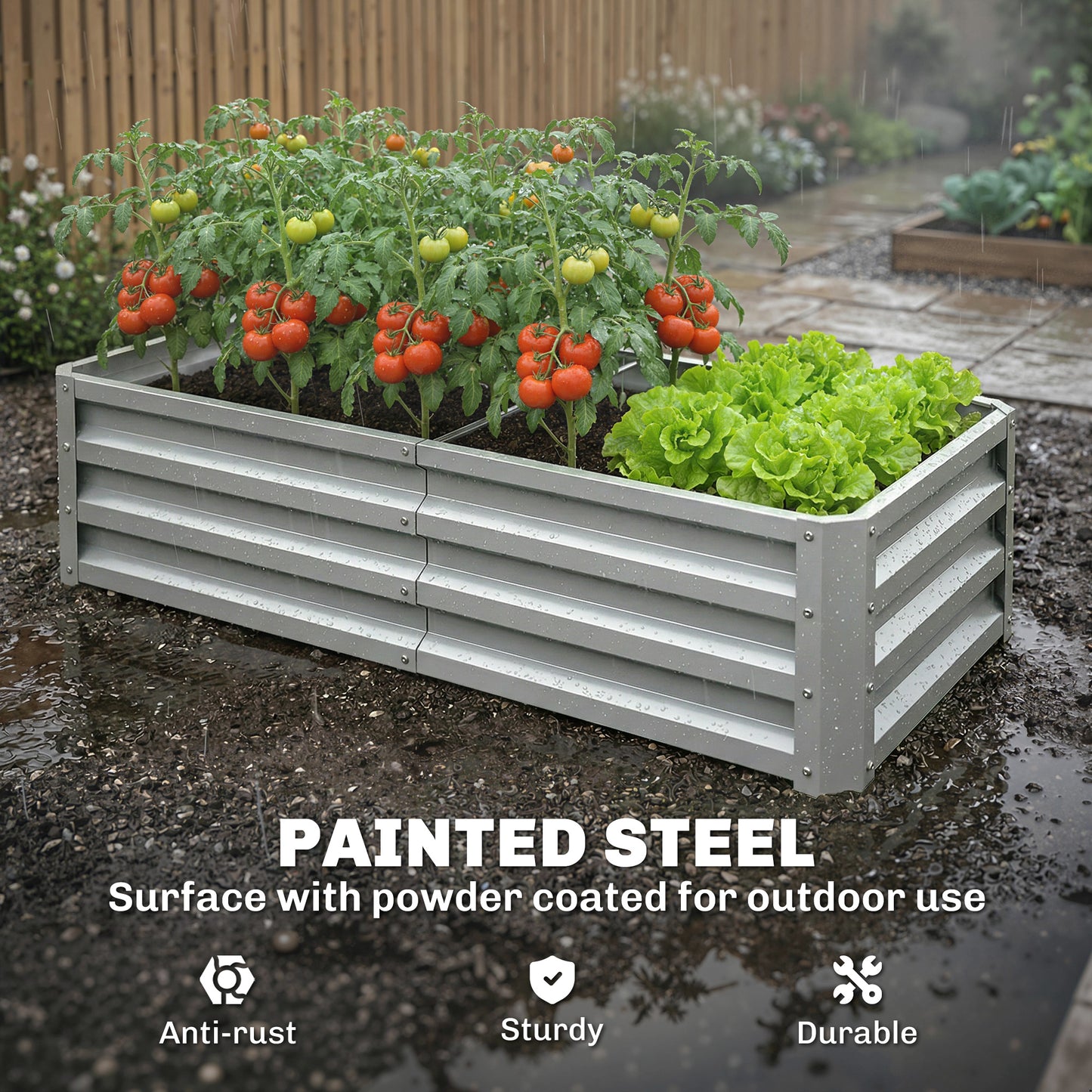Outsunny Galvanized Raised Garden Beds For Herbs And Vegetables, Outdoor Planters For Patio Balcony Backyard, Silver