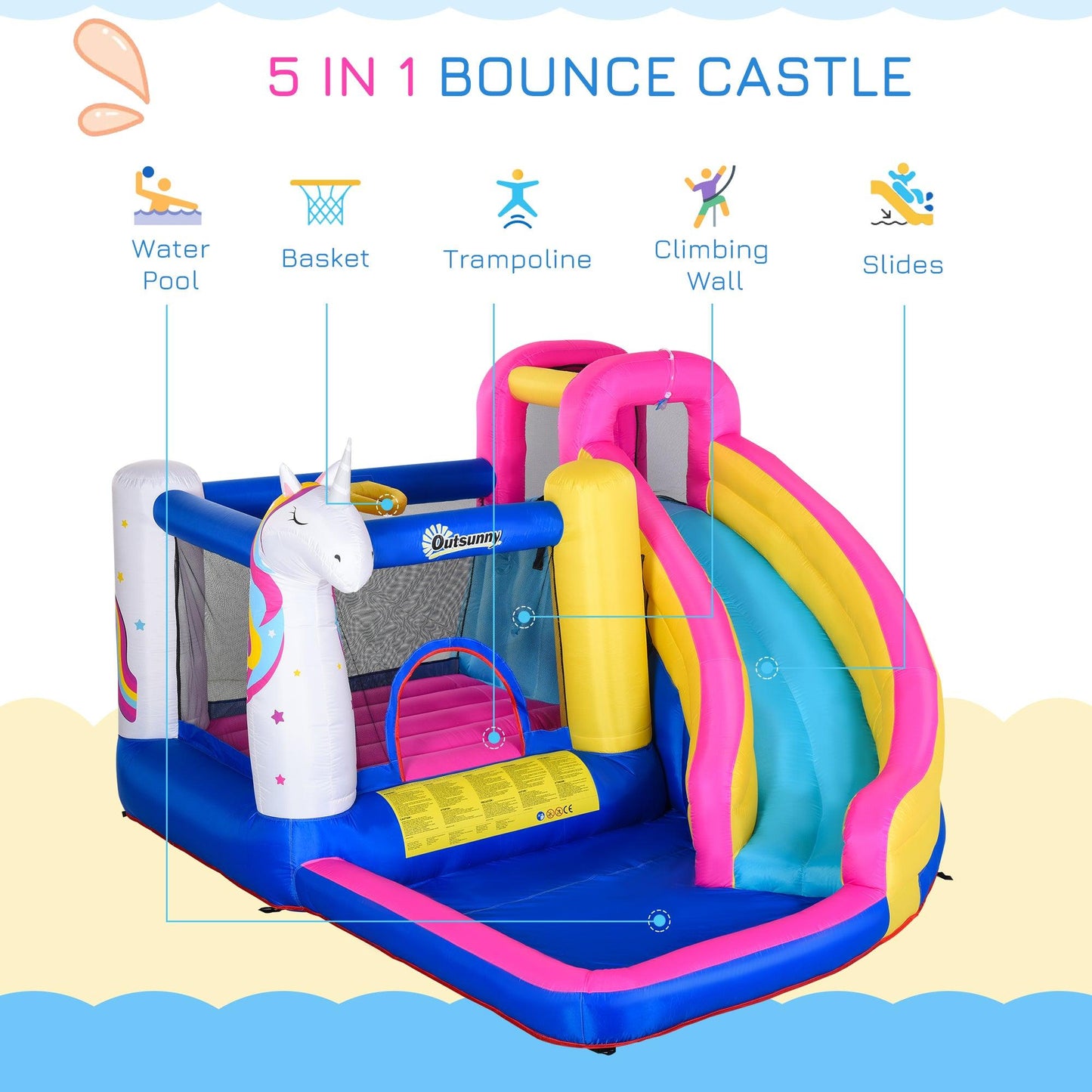 Outsunny 5 in 1 Bouncy Castle for Children with Blower for 3-8 Years Old Kids - ALL4U RETAILER LTD