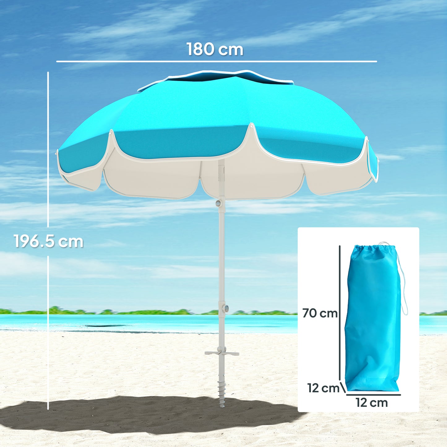 Outsunny Beach Umbrella Portable With Sand Anchor Carry Bag Adjustable Height And Tilt UPF50 Plus UV Protection Blue