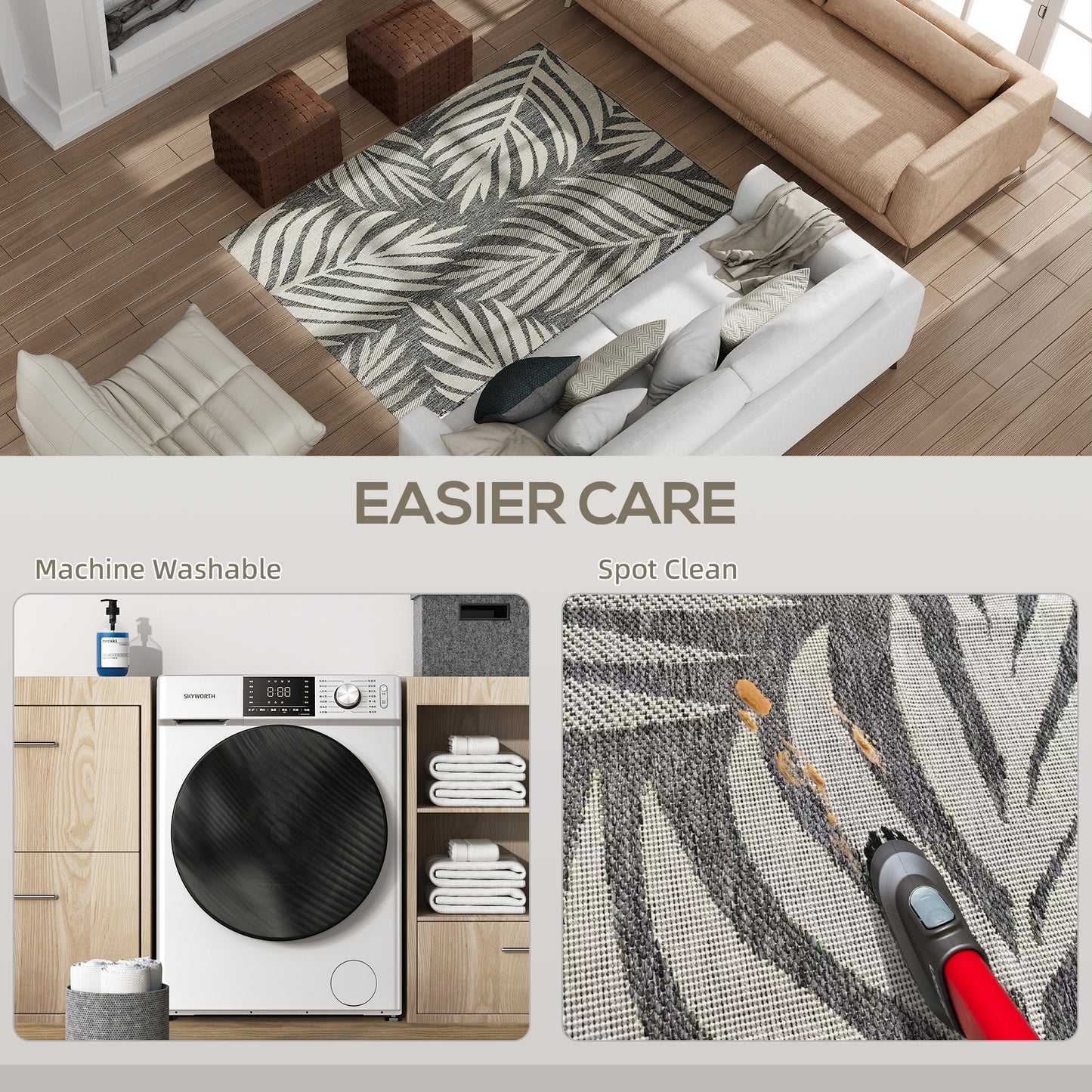 HOMCOM UV Resistant Indoor Outdoor Area Rug 170 x 120 cm Grey Easy Care Machine Washable