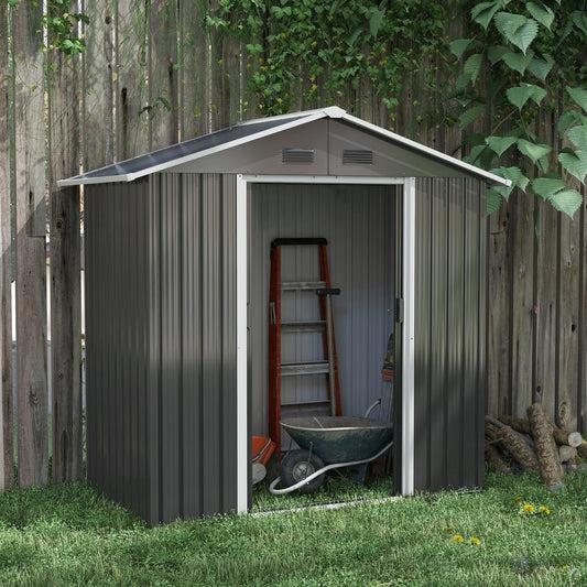 Outsunny 6.5x3.5ft Metal Garden Storage Shed for Outdoor Tool Storage with Double Sliding Doors and 4 Vents, Dark Grey - ALL4U RETAILER LTD