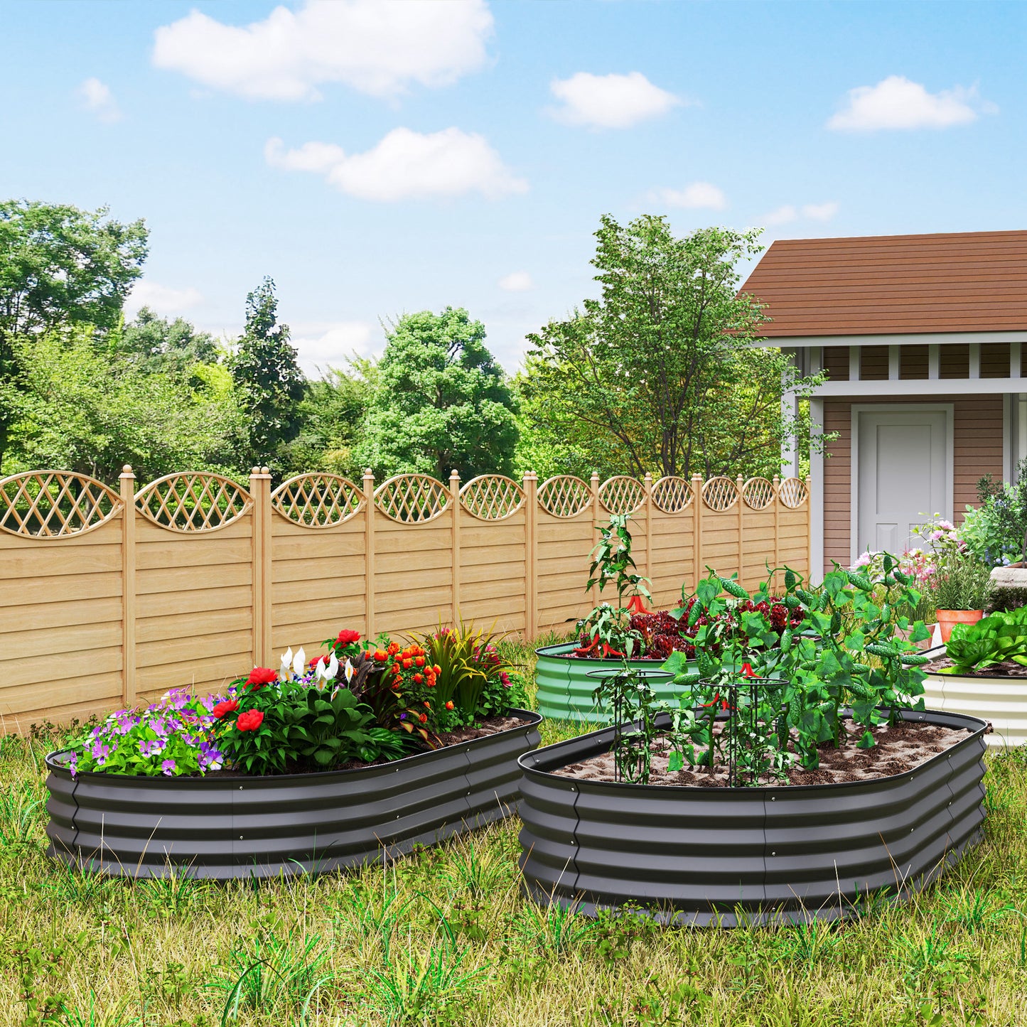 Outsunny Set Of Two 181 X 93 Cm Galvanised Steel Planters In Dark Grey For Raised Garden Beds