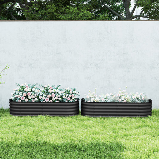 Outsunny Galvanised Raised Garden Bed Pack Of 2 With Safety Edging For Flowers Herbs Succulents Dark Grey