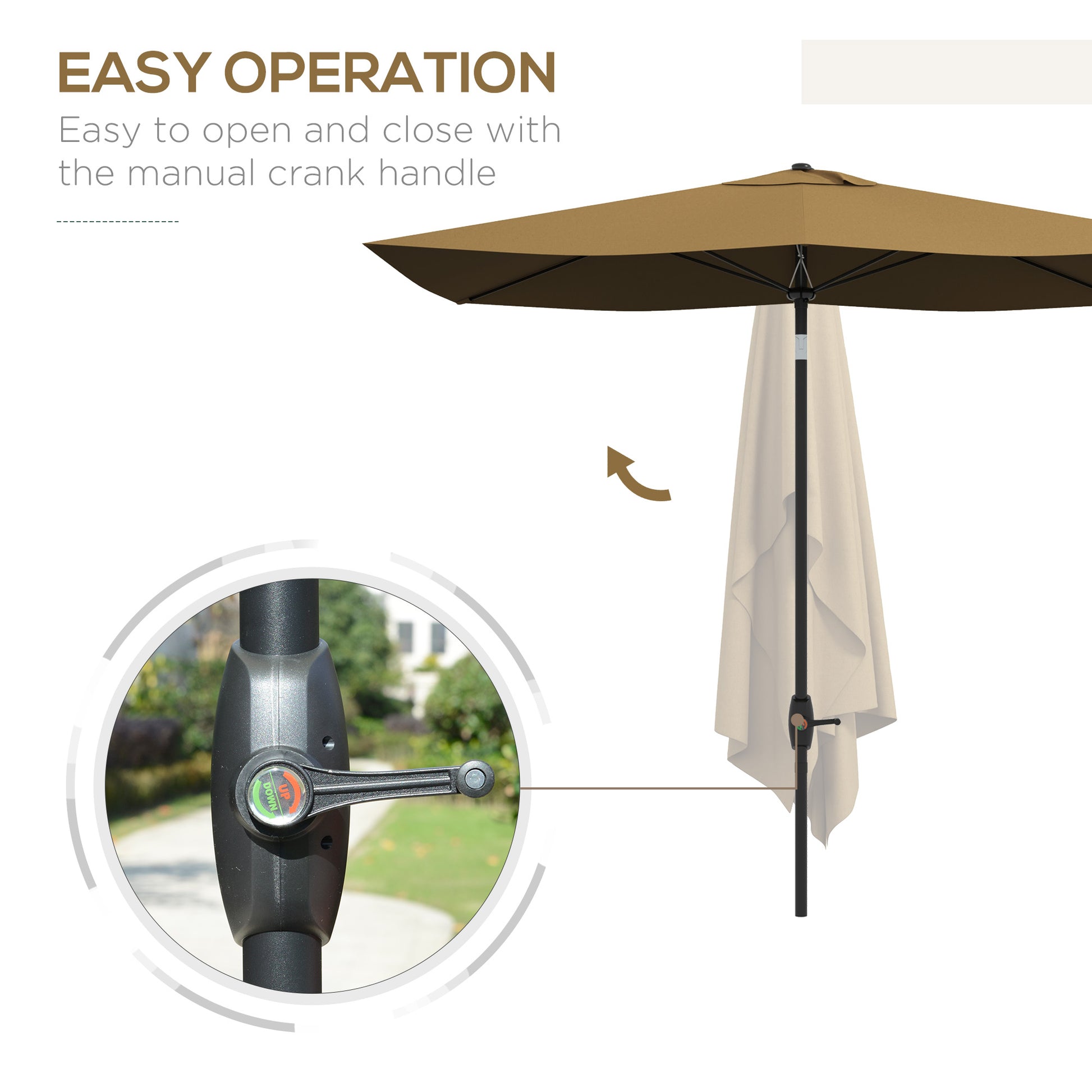 Outsunny 2x3m Rectangular Patio Umbrella with Crank and Tilt, Outdoor Sun Shade Canopy with Aluminium Pole and 6 Ribs - ALL4U RETAILER LTD