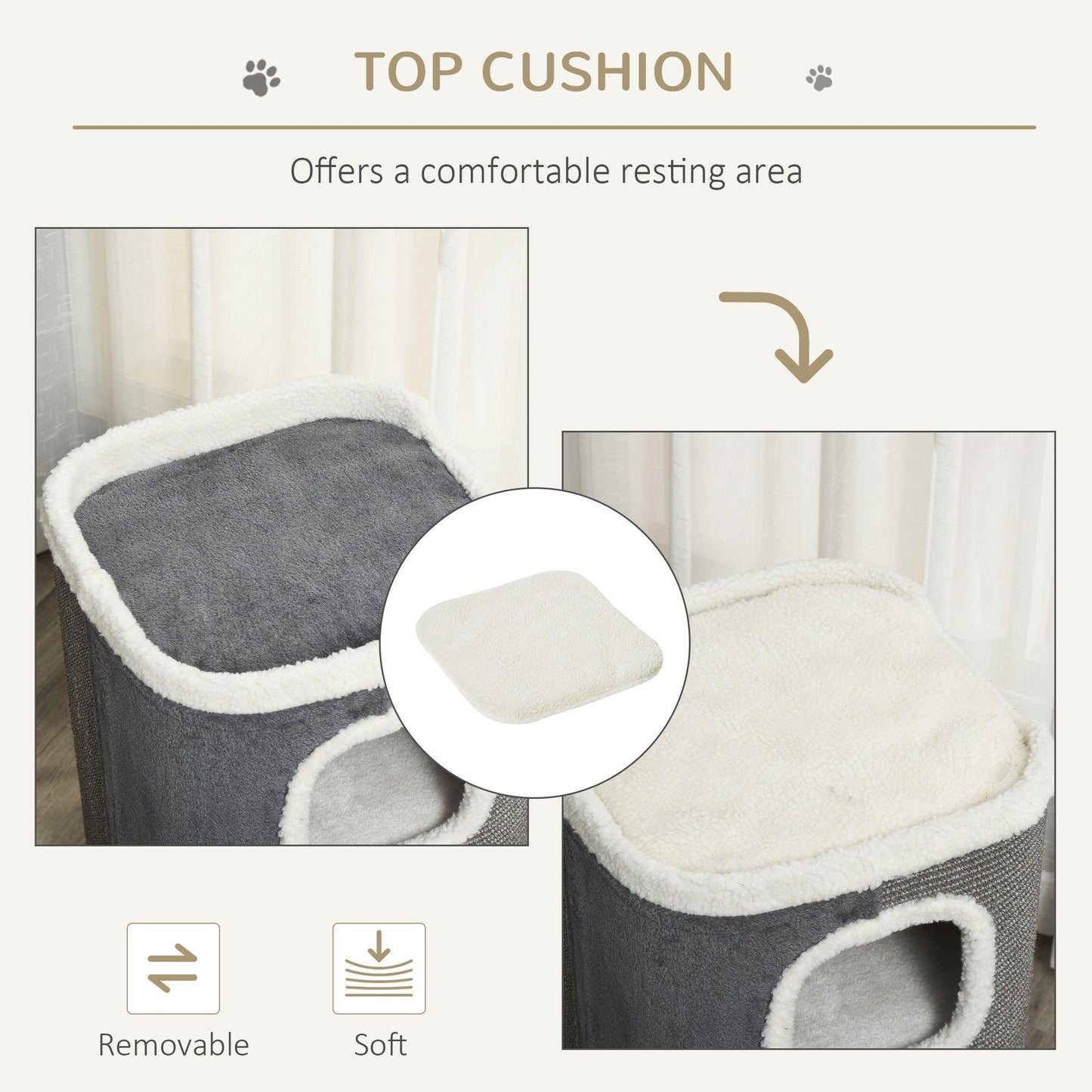 PawHut Sisal Cat Barrel with Soft Plush & Lamb Fleece Grey - ALL4U RETAILER LTD