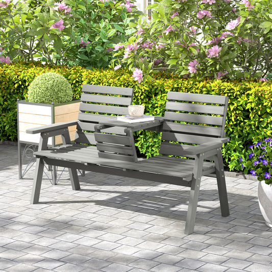 Outsunny Fir Wood Convertible Garden Bench 2 To 3 Seater With Middle Table For Outdoor Patio Grey