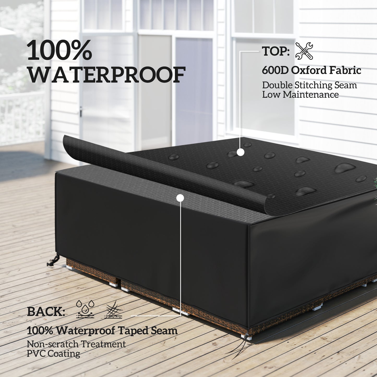 Outsunny Large Patio Furniture Set Cover 600D Oxford Square Waterproof 230 x 230 x 70 cm Black