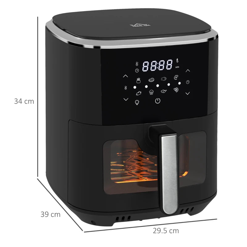 HOMCOM 6.5L 4-in-1 Digital Air Fryer Oven with 8 Programs, Rapid Air Circulation, Adjustable Temperature, 60-Minute Timer, Recipes, Non-stick Basket, 1500W, Black - ALL4U RETAILER LTD