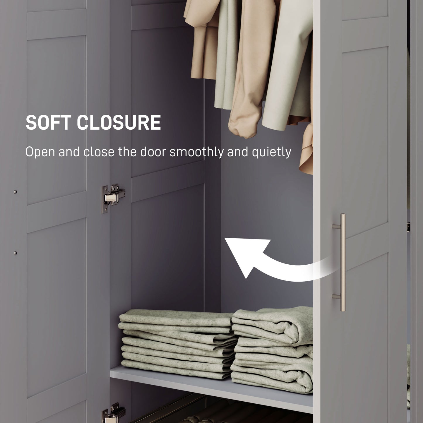 HOMCOM Double Paneled Door Wardrobe With Shelves Grey Soft Close Doors for Bedroom Storage