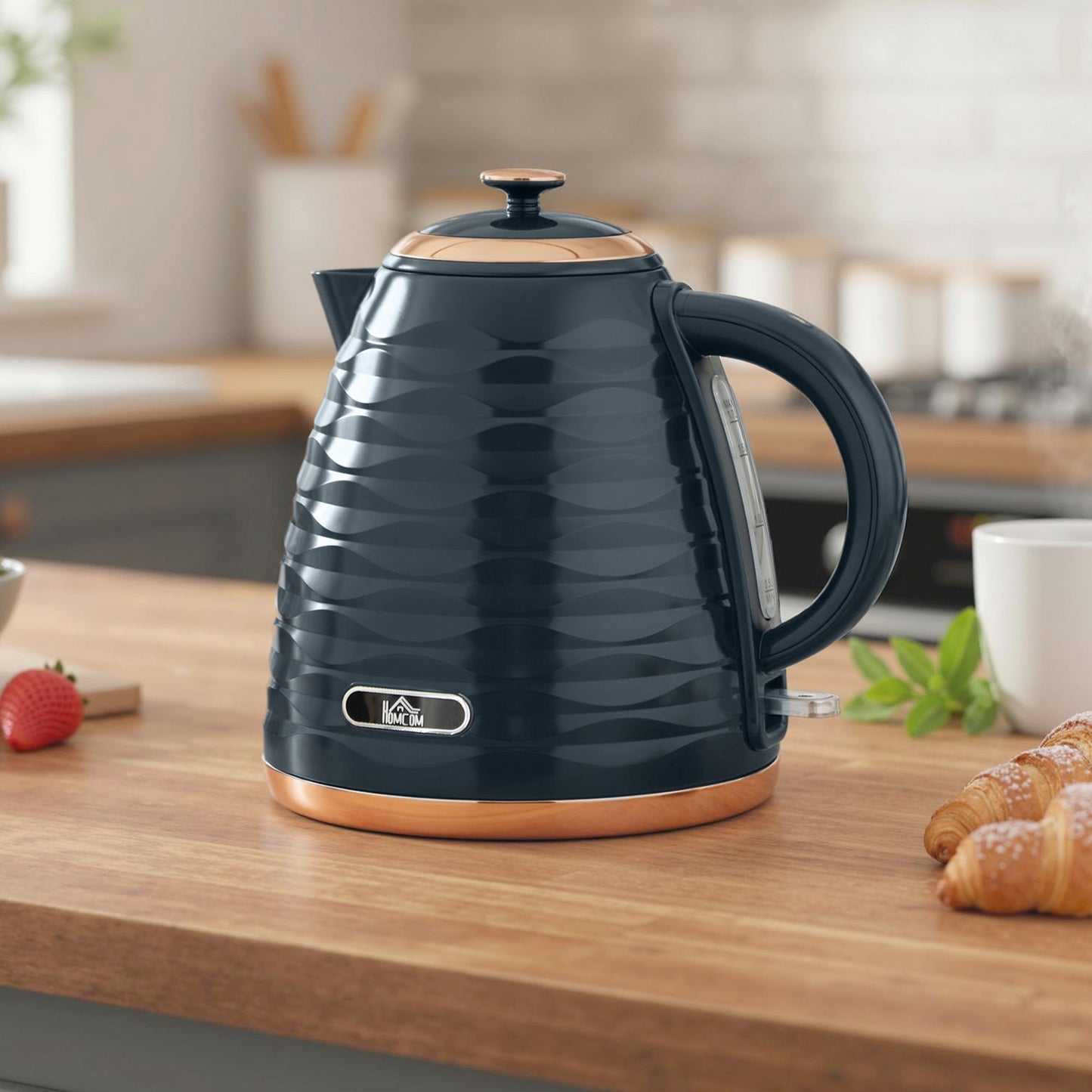 HOMCOM 3kW Rapid Boil Honeycomb Kettle Dark Blue Electric Tea and Coffee Maker for Fast Boiling Water