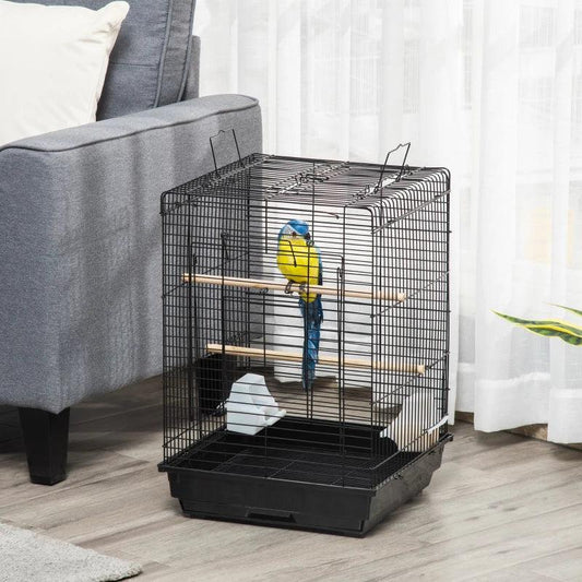 PawHut 59cm Bird Cage with Openable Top, Stand, Tray, Handles, Feeding Bowls - ALL4U RETAILER LTD