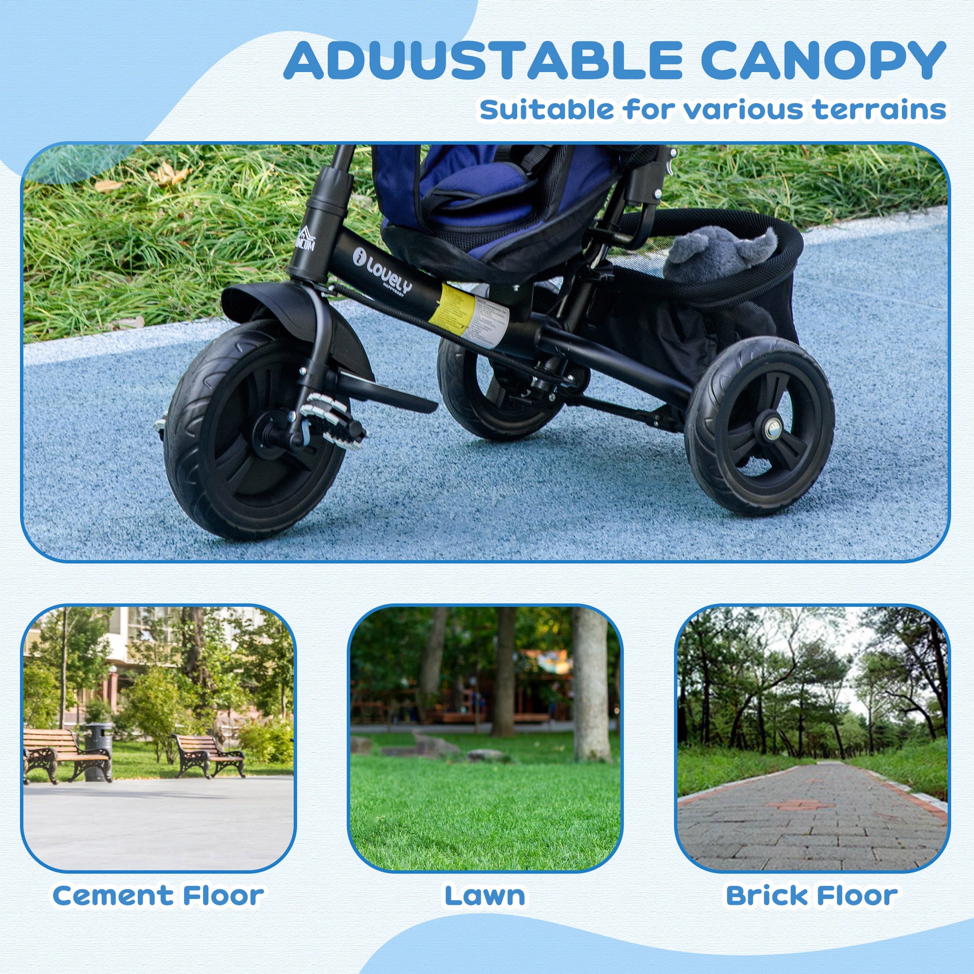 HOMCOM Transformable 4-in-1 Toddler Trike with Canopy, Safety Features & Storage for Ages 1-5, Blue - ALL4U RETAILER LTD