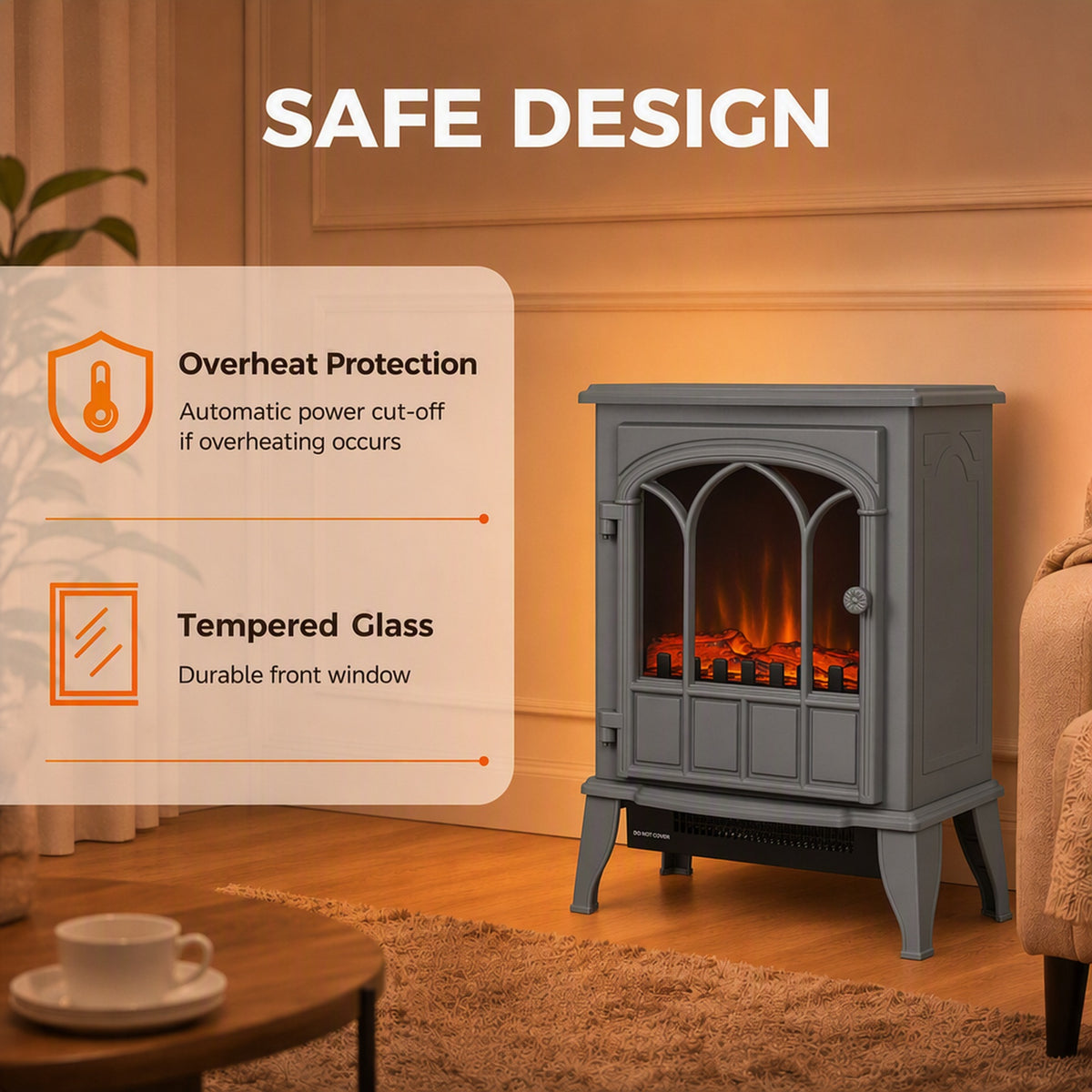 HOMCOM Freestanding Electric Fireplace Log Burner With LED Flame Effect