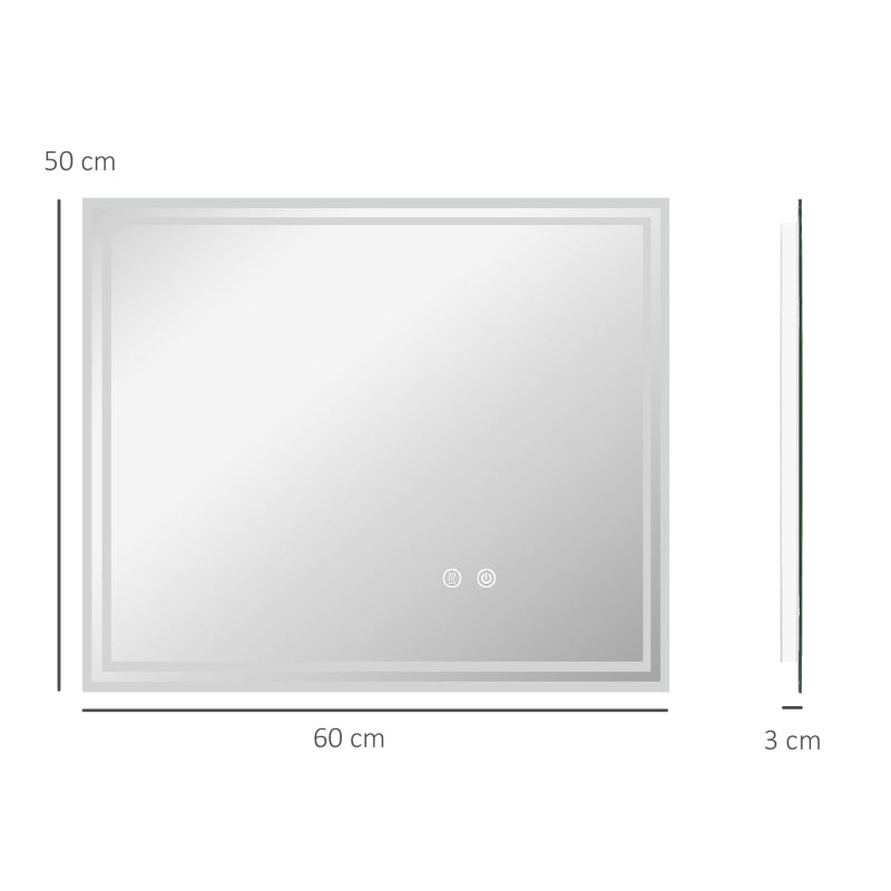 Kleankin LED Bathroom Mirror with Lights | Illuminated Makeup Vanity Mirror with 3 Colors | Smart Touch, Anti-Fog Technology - ALL4U RETAILER LTD