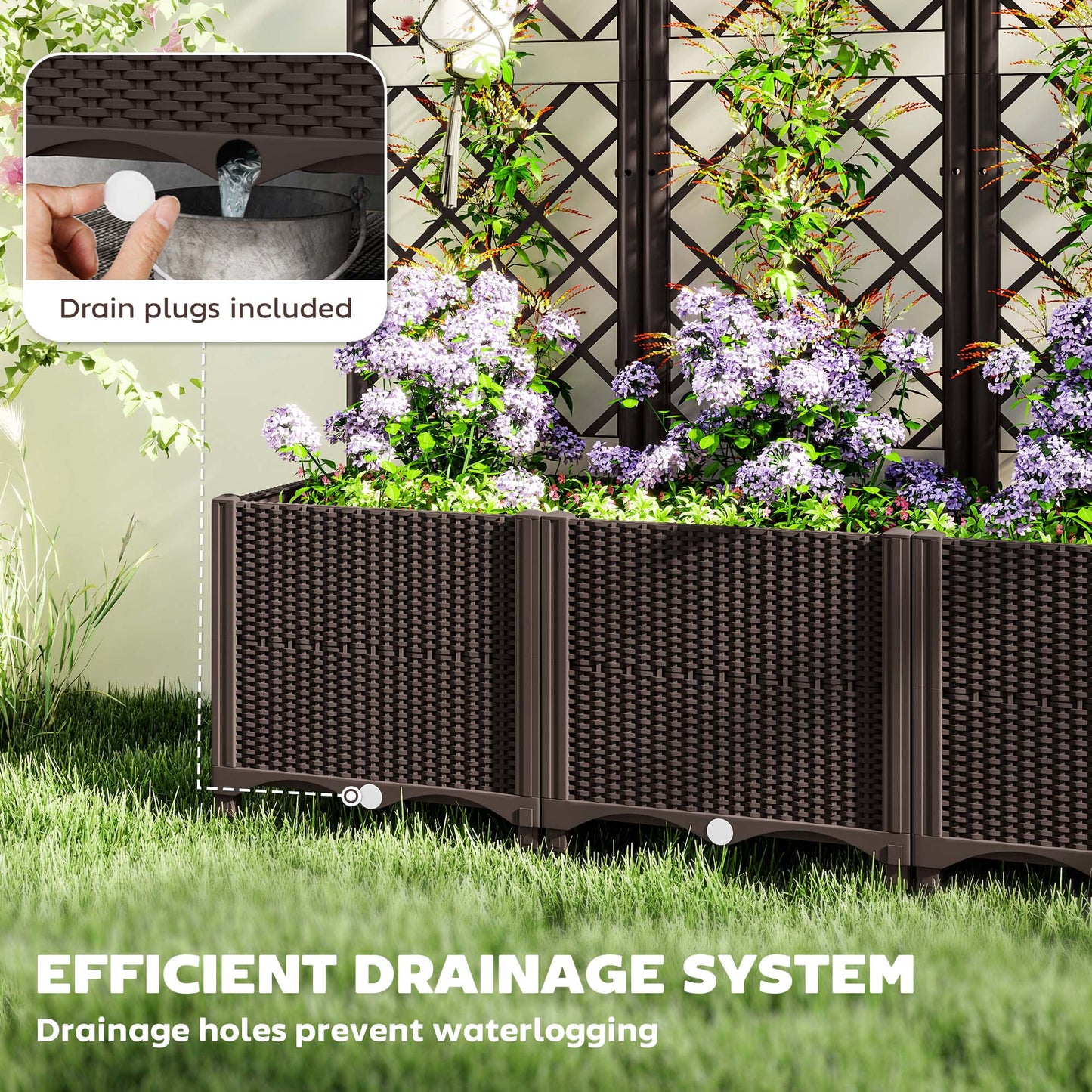 Outsunny Raised Garden Bed With Trellis Planter For Climbing Plants Vegetables And Flowers Brown