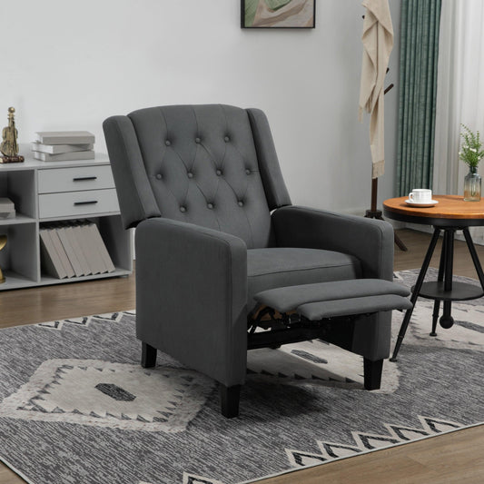HOMCOM Button Tufted Microfibre Cloth Recliner Armchair for Living Room, Grey - ALL4U RETAILER LTD