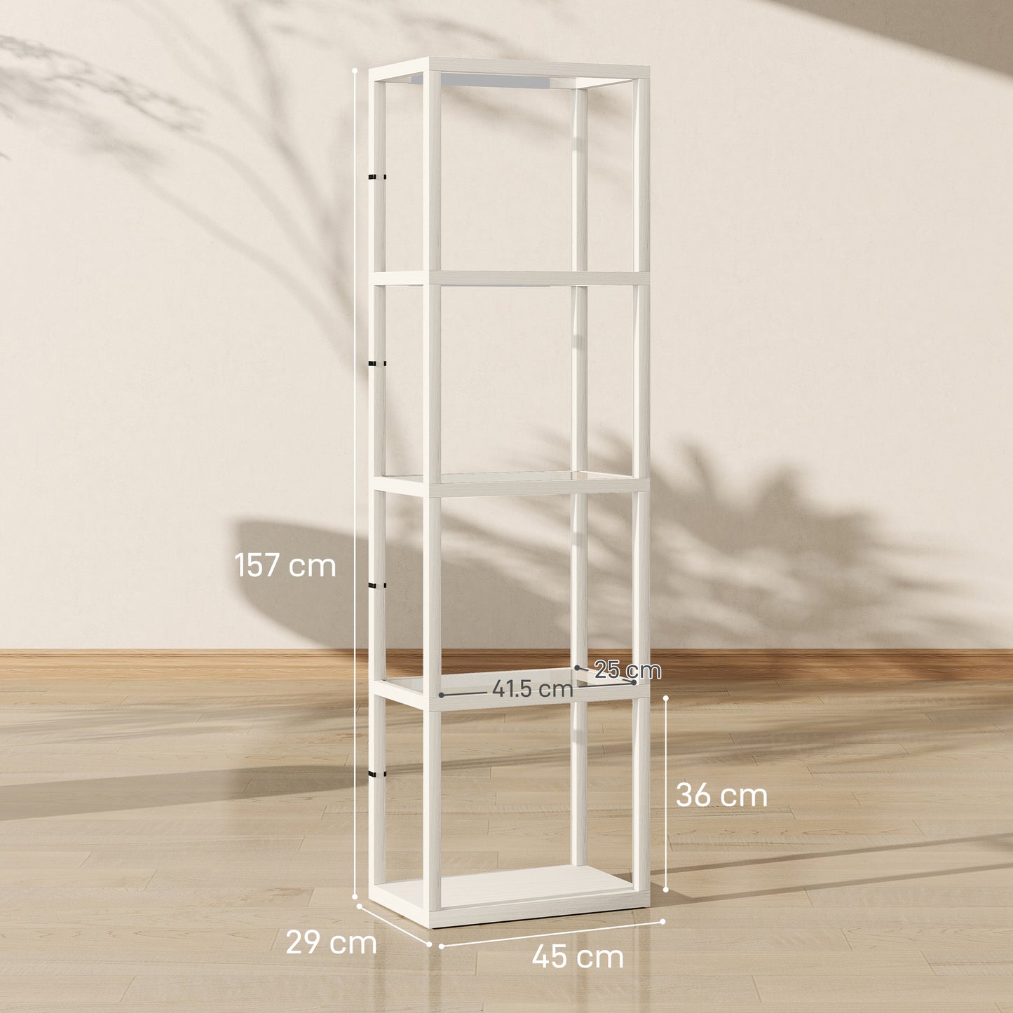 HOMCOM Four Shelf Floor Lamp With Bleached Oak Finish And Tempered Glass Shelves Three Level Adjustable LED Lighting