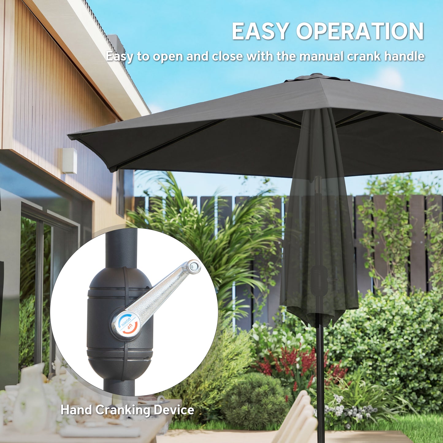 Outsunny 2.6 Meter Garden Parasol Umbrella With Aluminium Pole Outdoor Patio Tilt And Crank Vent Black