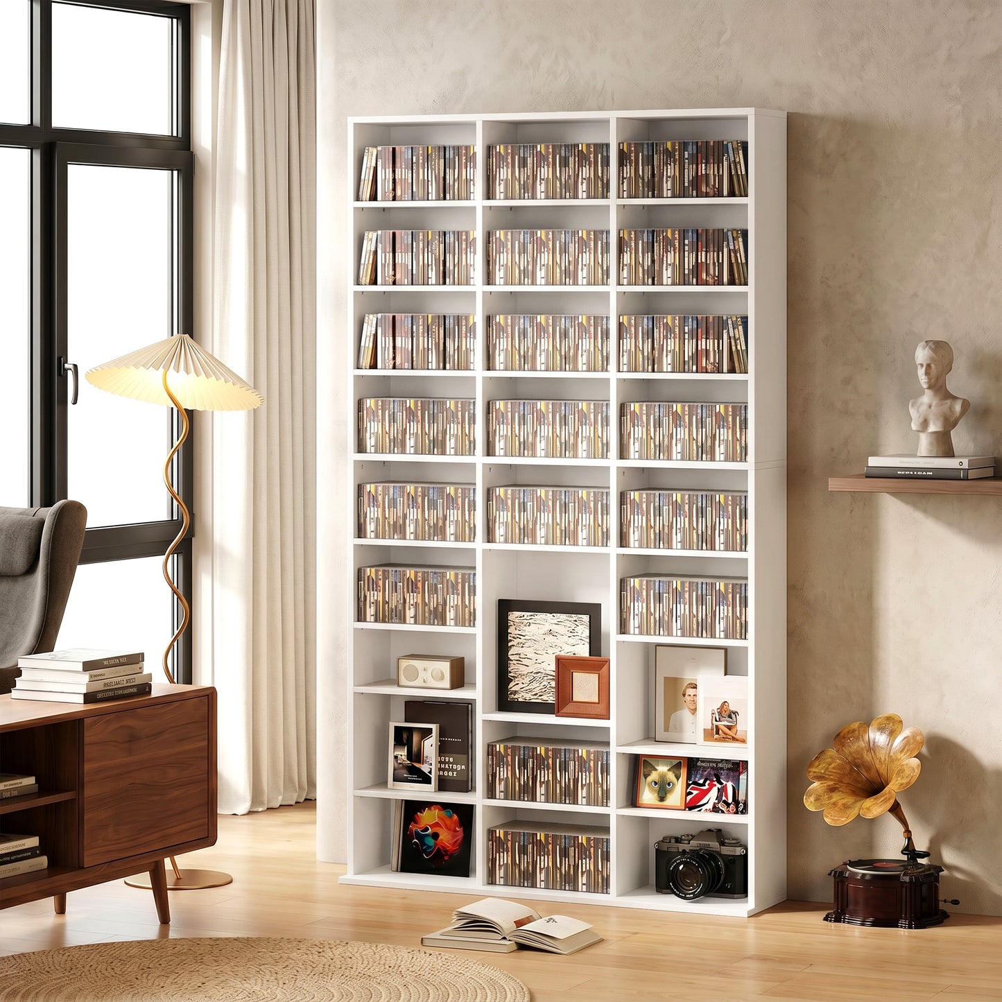 HOMCOM 835 CD And 500 DVD Storage Unit Blu Ray Media Shelf With 27 Compartments And 21 Adjustable Shelves White