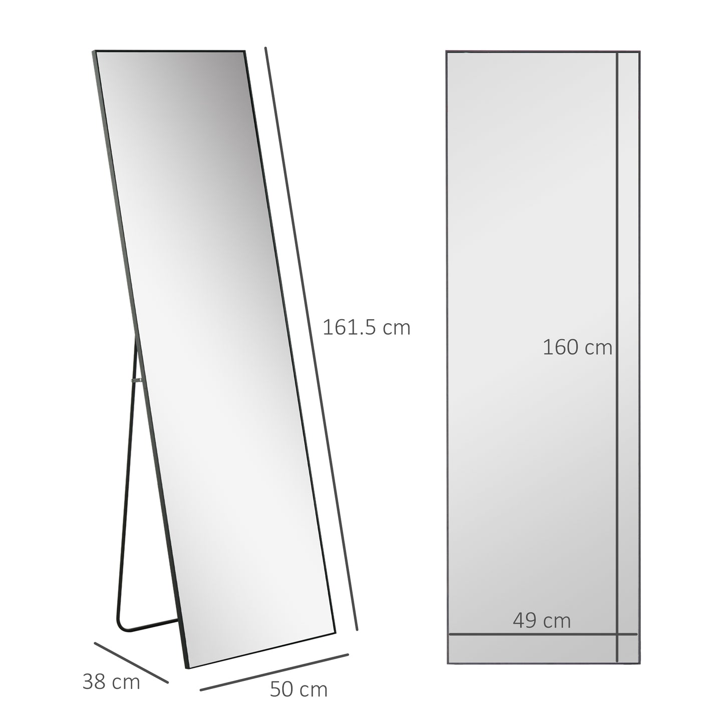 HOMCOM Full Length Mirror With Aluminium Alloy Frame And Tempered Glass Standing Or Wall Hanging Black