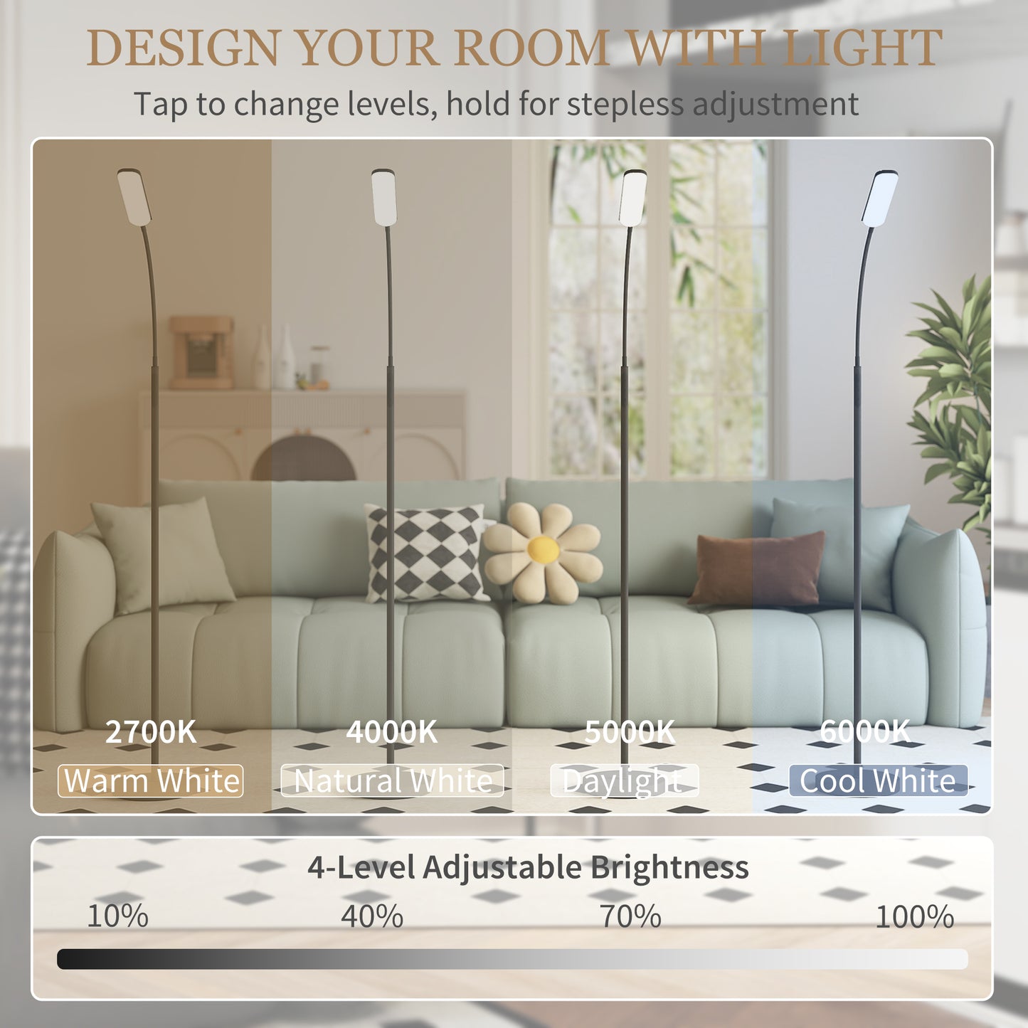 LED Floor Lamp With Remote And Touch Control Dimmable Color Temperature 360 Degree Gooseneck Timer Memory Black