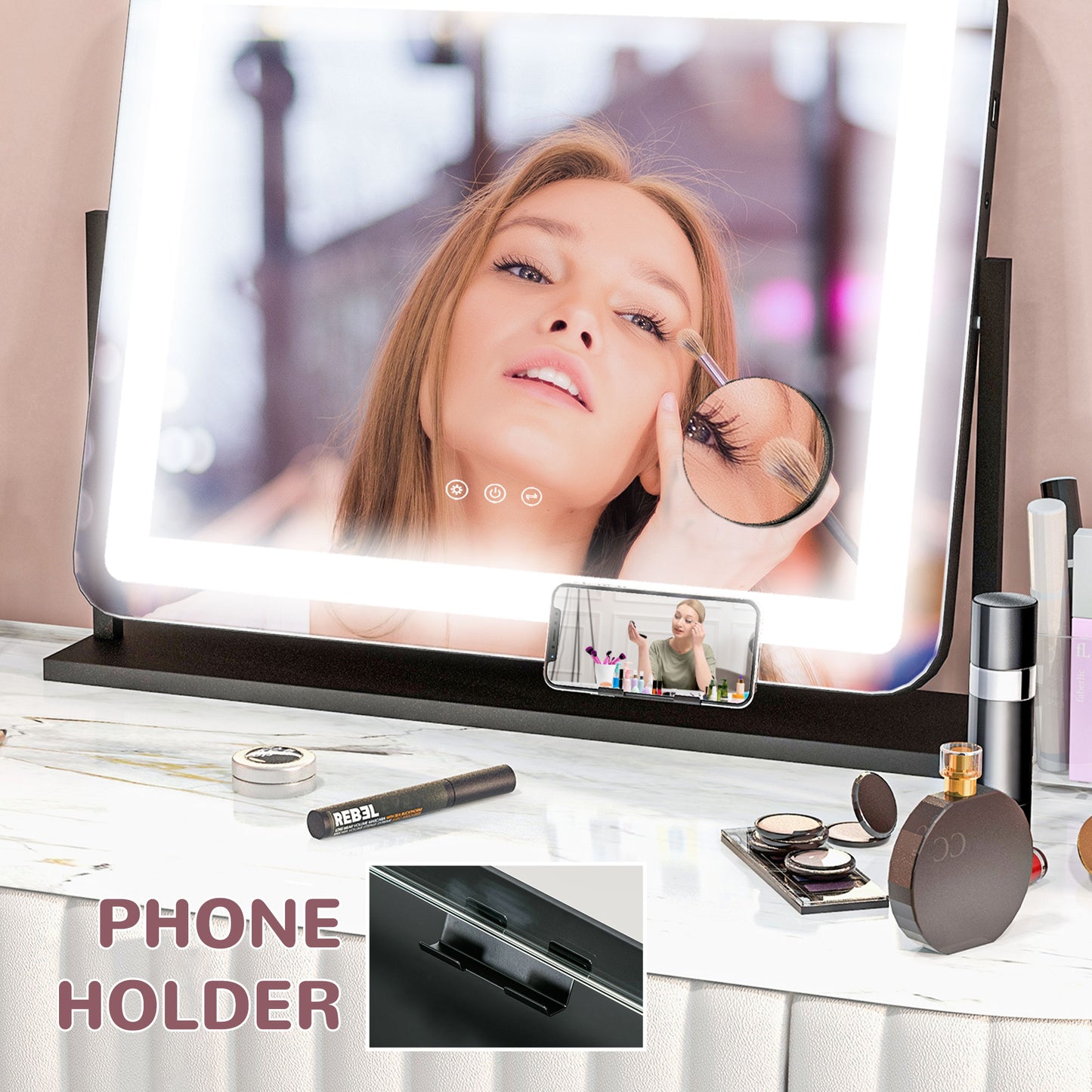 HOMCOM Illuminated Touch Control Makeup Mirror with Adjustable Light Settings - ALL4U RETAILER LTD