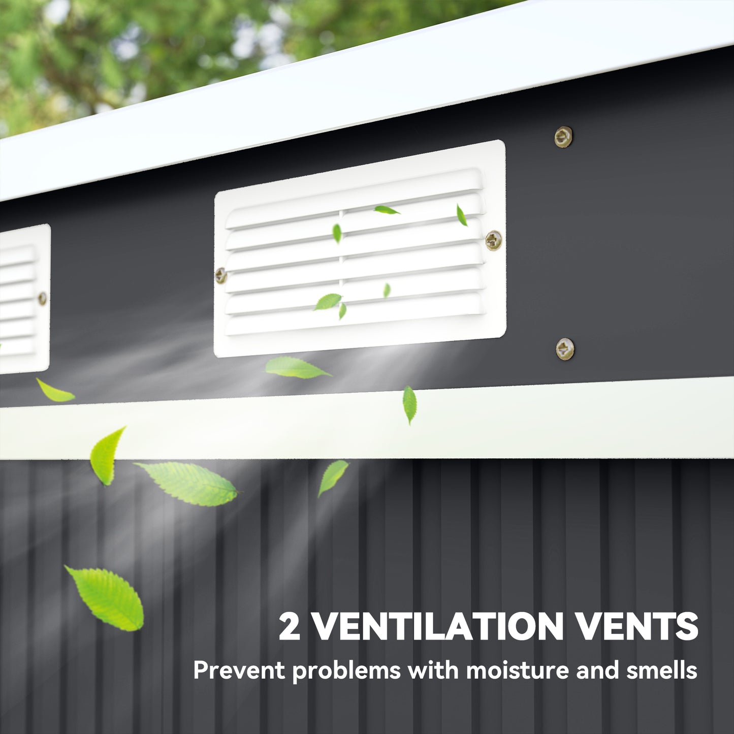 Outsunny 7 By 4Ft Galvanised Steel Garden Shed With Foundation Kit Double Door Two Vents Dark Grey