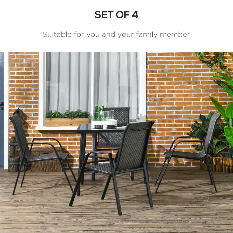 Outsunny Set of 4 Stackable Outdoor Rattan Chairs with Armrests and Backrest - Stylish Mixed Grey Patio Seating Solution - ALL4U RETAILER LTD