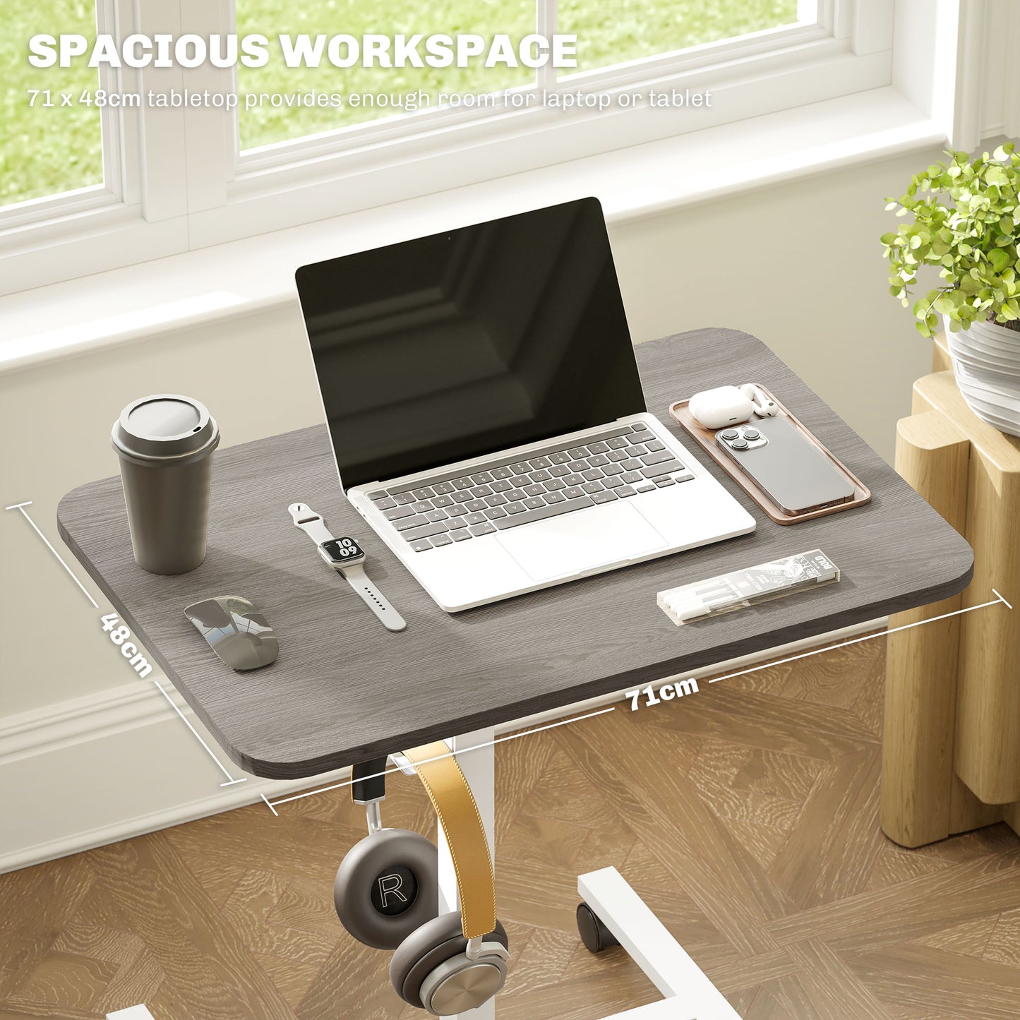 HOMCOM Adjustable White/Grey Sit-Stand Desk with Wheels - 75-115cm