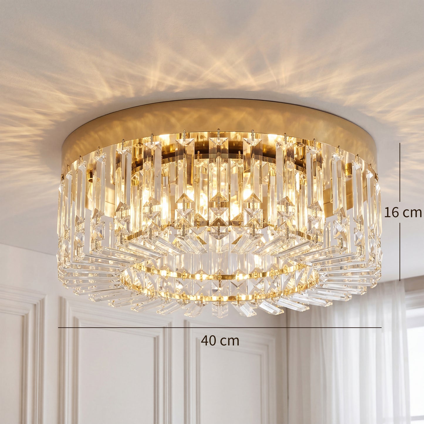 HOMCOM Crystal Chandelier With 160 Crystal Pendants 6 Light Gold Ceiling Fixture For Living Room Bedroom Dining Room
