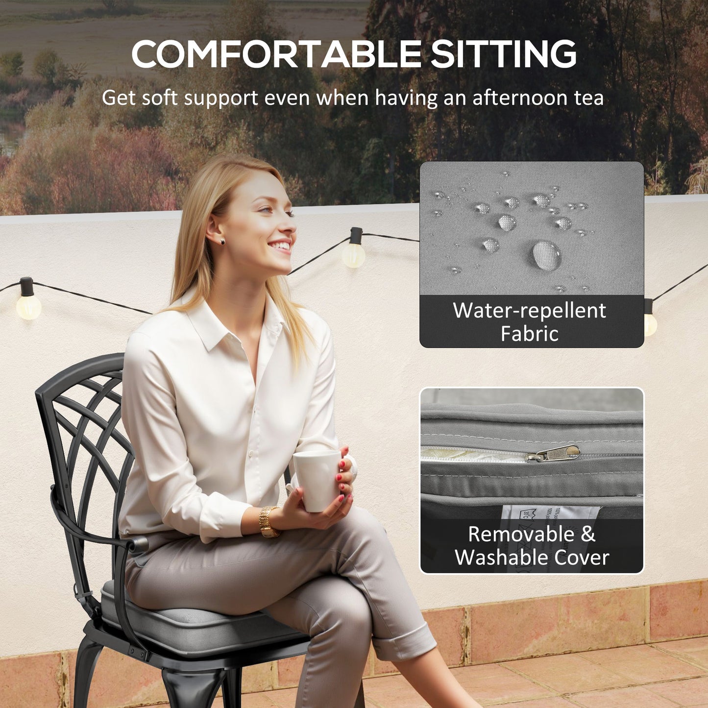 Outsunny Three Piece Cast Aluminium Bistro Set With Parasol Hole 45mm And Cushioned Seats Black
